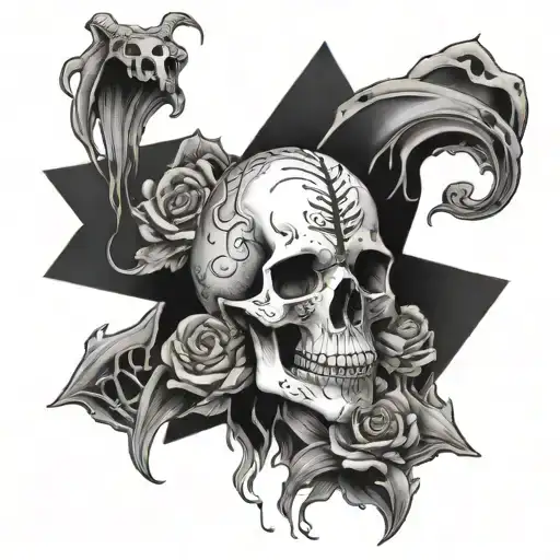 Skull Surrounded By Floating Tattoos Of Post Malone Lyrics