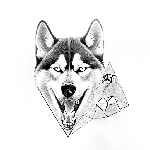 A Husky Howling At A Glowing Illuminati Pyramid