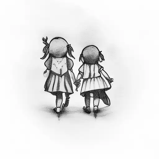 A Delicate Silhouette Of Two Little Girls Holding Hands
