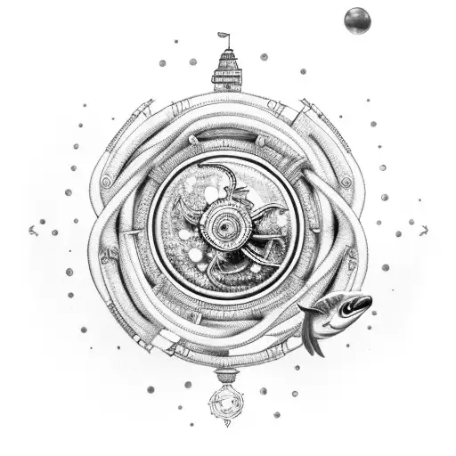 A Ship Steering Wheel Entwined With Coral And Adorned With Colorful Aquarium Fish