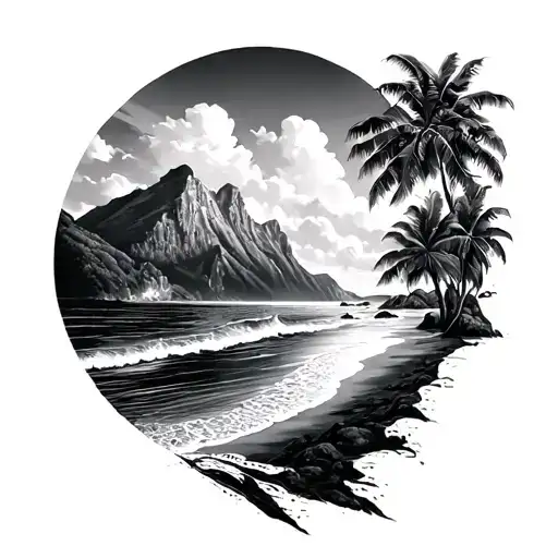 Mountain And Sea Scenery Tattoo Of A Beach