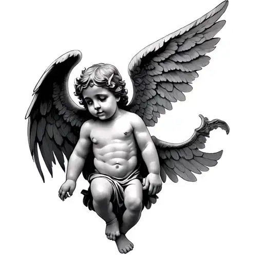 Cherub With An Angel Wing And A Demon Wing