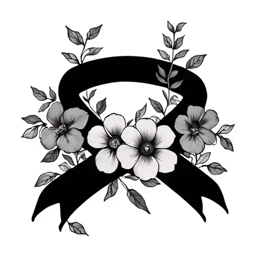 Vine Shaped Like An Awareness Ribbon With 6 Flowers