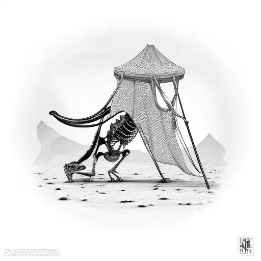Skeleton On A Hammock In The Desert With A Camel