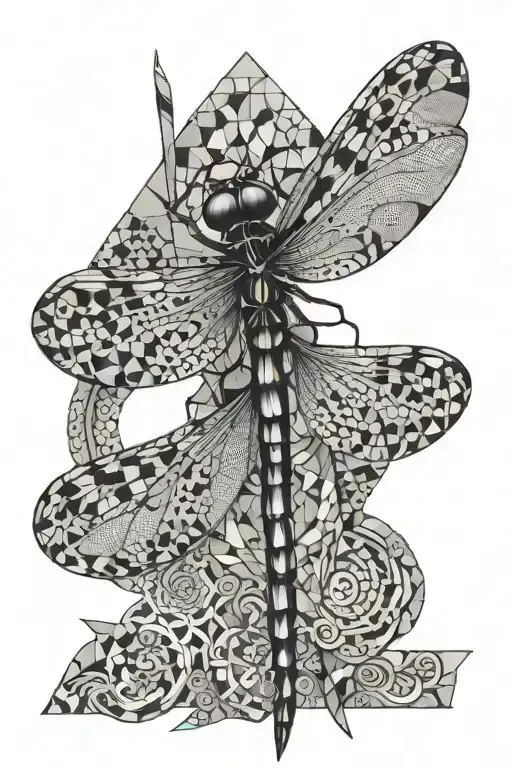 Dragon Fly With Geometric Pattern