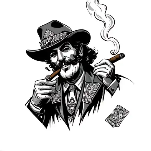 Chicano Tattoo With Garfiel Who Smokes A Cigar And Playing Gambling