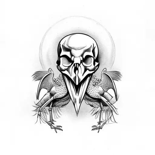 Stork Holding A Skull