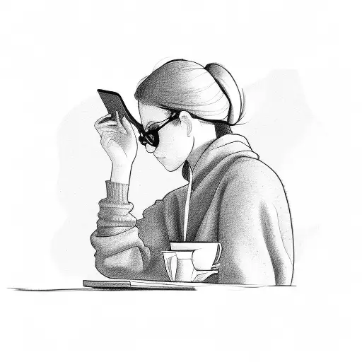 A Sketch Of A Student Studying While Sipping Coffee