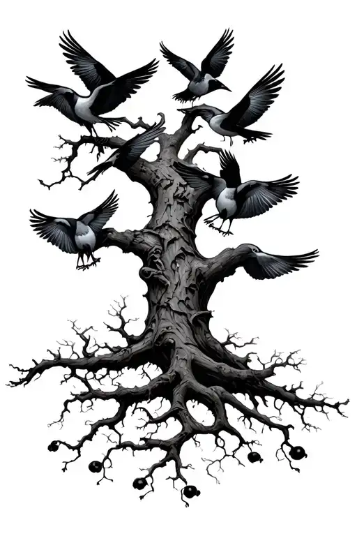 Full Poison Tree With 5 Birds Arround