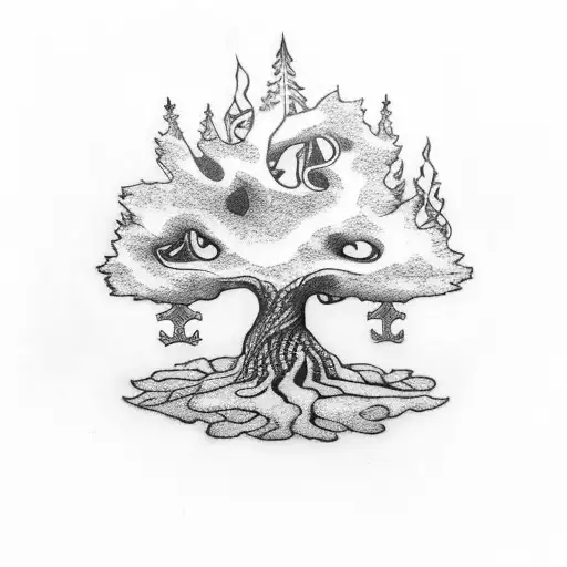 Oak Tree With Axel With Nordic Runes