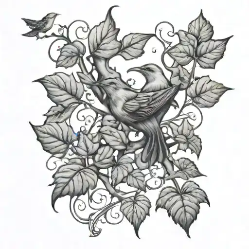 A Climbing Ivy With A Bird Flying Away