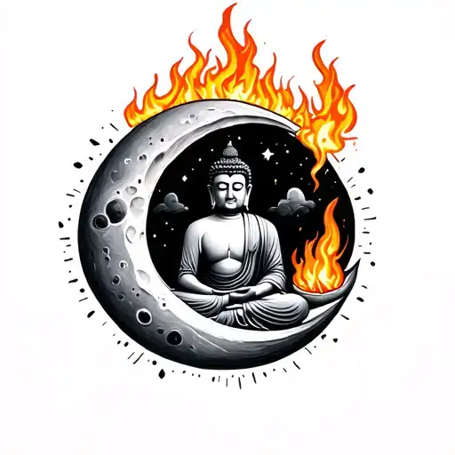 Buddha On Moon With Fire Inside Him