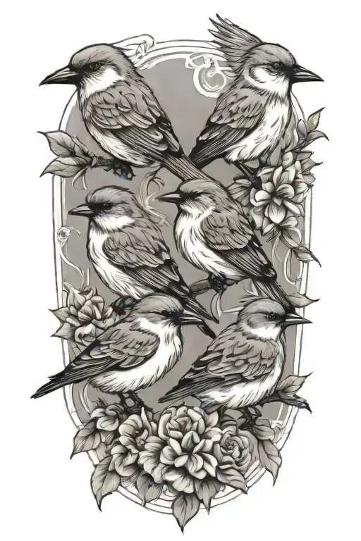 Three Little Birds Outline Filled