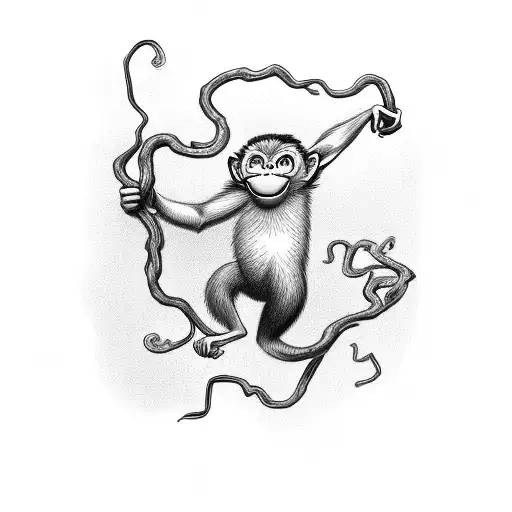 A Mischievous Monkey Swinging From A Vine