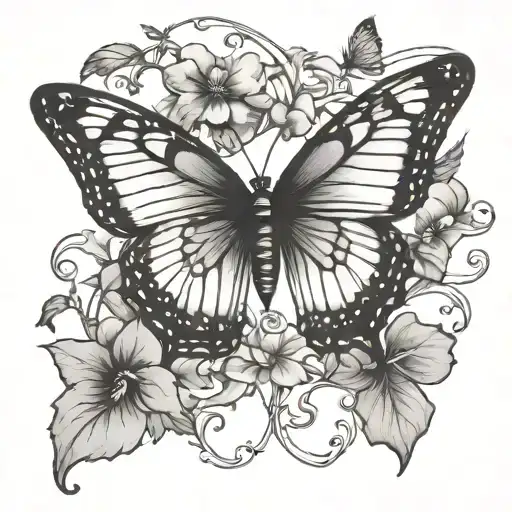 Butterfly And Morning Glory Vine