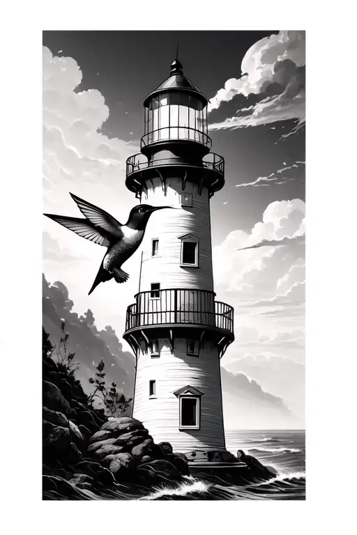 Lighthouse And Hummingbird Perched