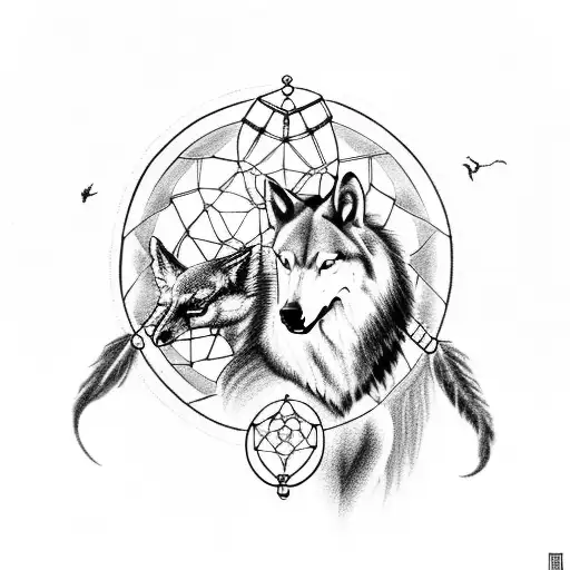 Dreamcatcher With Horse And Wolf Motifs Intertwined