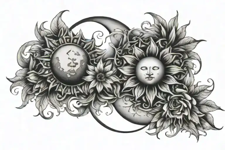 Moon And Sun With Flowers