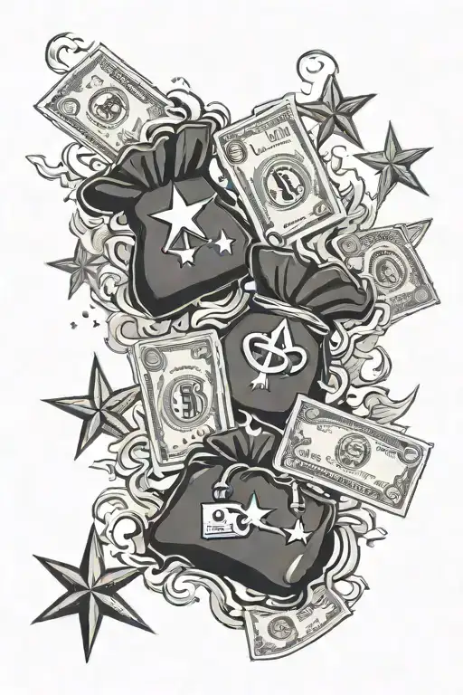 Stars With Smoke Money Signs And Money Bags