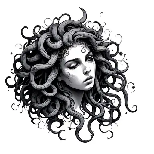 Medusa Minimalis Style Tattoo Incorporating