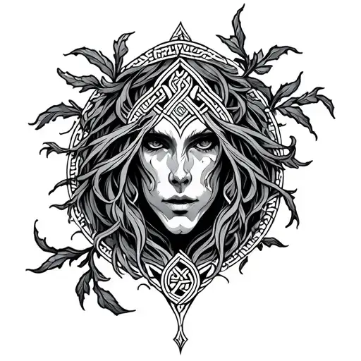 Aegishjalmur With Vines And Nordic Knots Around It