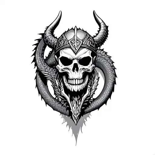 Skull Vikings And Dragon Arm Sleeve