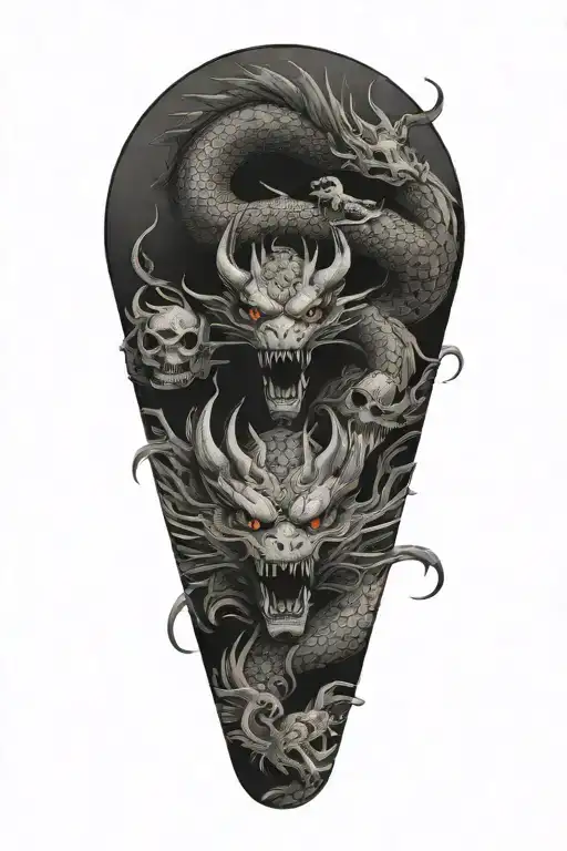 Japanese Dragon And Skulls
