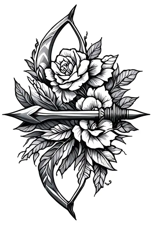 Bow And Arrow Line Tattoo Design