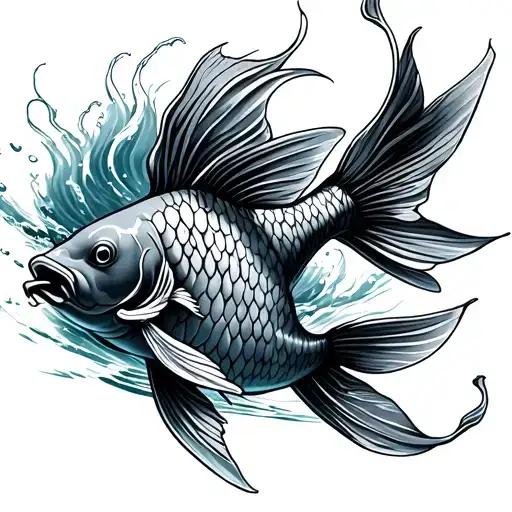 Karp Koi Fish Swimming Upstream