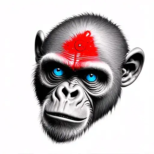 Scary Realism Monkey Face Blue Eyes Red Mark On Forehead
