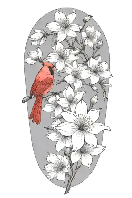 Cardinals Perched On Dogwood Flowers With No Background