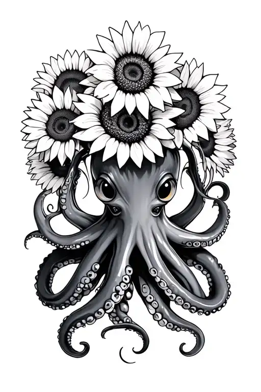 Octopus Holding Sunflowers