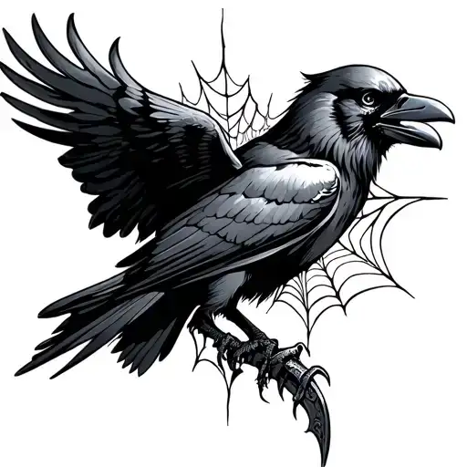 Flying Crow With Grim Reaper Sheath And Cob Webs