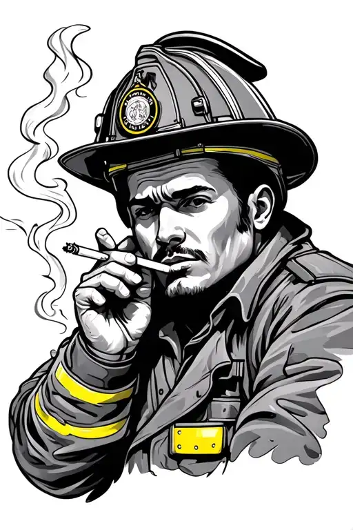 Fire Fighter Smoking A Cigarette