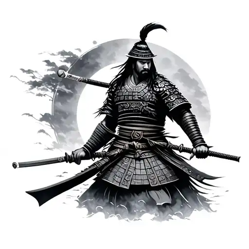 Samurai Warrior In Sunrise Integrated