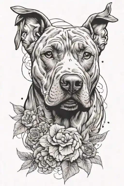 Pitbull Head With Brackground Of Nature Elements