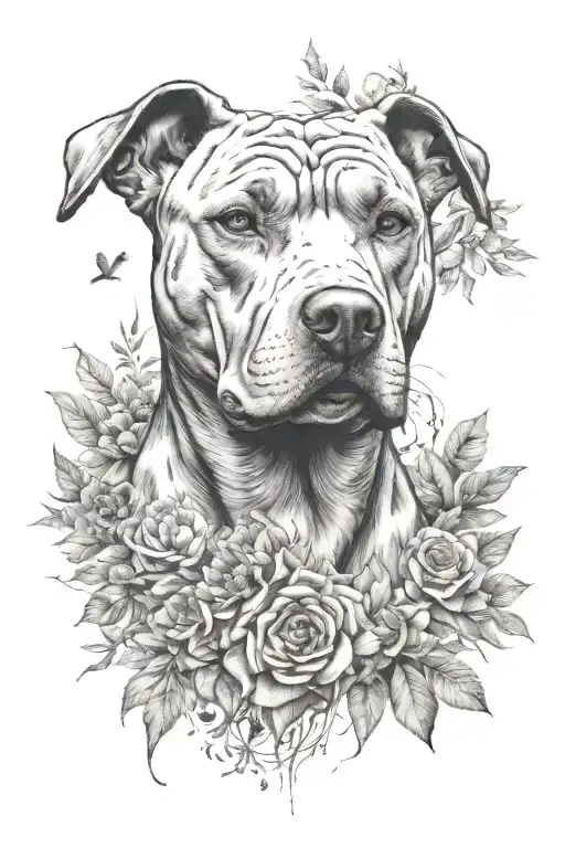 Pitbull Head With Brackground Of Nature Elements