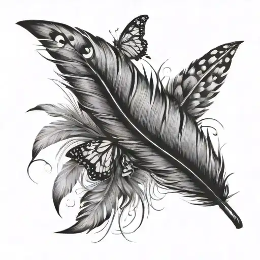 Feather Blowing In Wind With Butterflies Flying