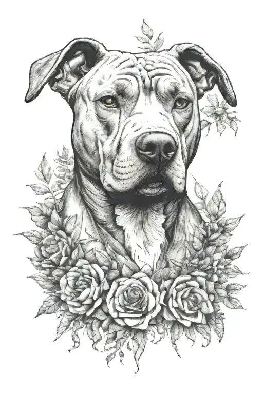 Pitbull Head With Brackground Of Nature Inspired