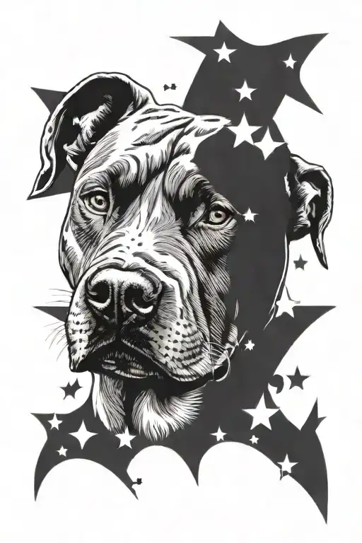 Pitbull Head With Stars As A Background