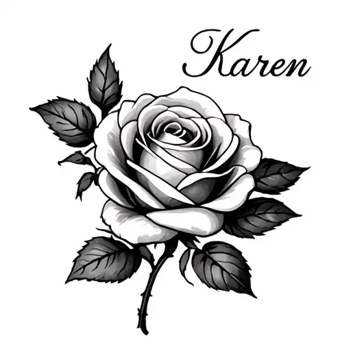 Small Rose With Stem In Script Name Karen