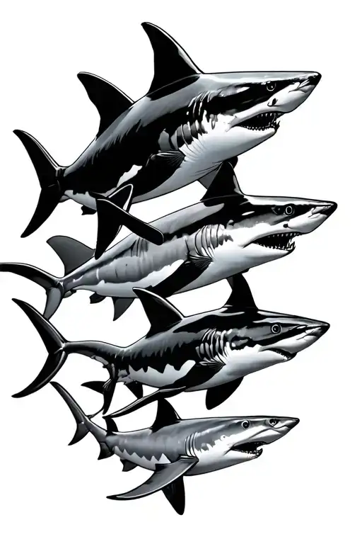 Different Sharks Swimming Together