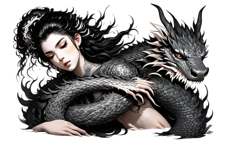 Female Seppuku With Dragon Wrapped Around Her Body