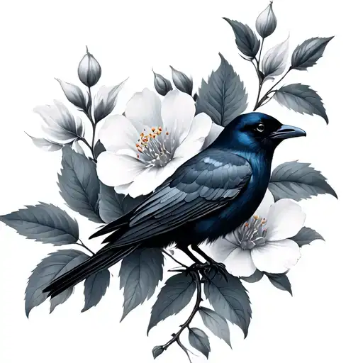 Plum Flowers With Delicate Raven