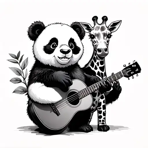 Panda And Giraffe Playing A Guitar