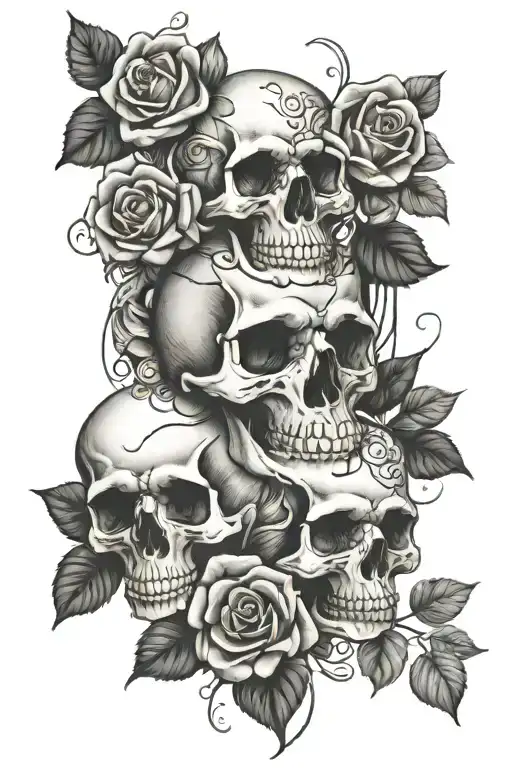Skull And Roses Intertwined