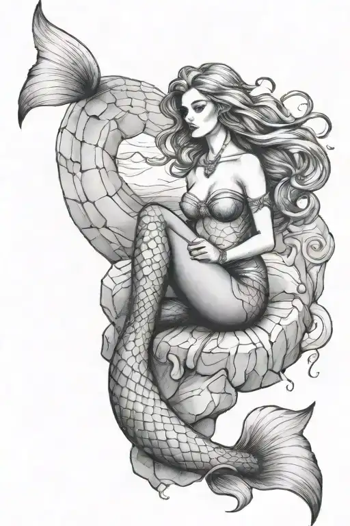 Mermaid Sitting On Rock