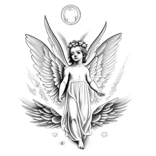 Incorporate A Bible Scripture Into A Realistic Black And White Tattoo Of A Cherub Angel