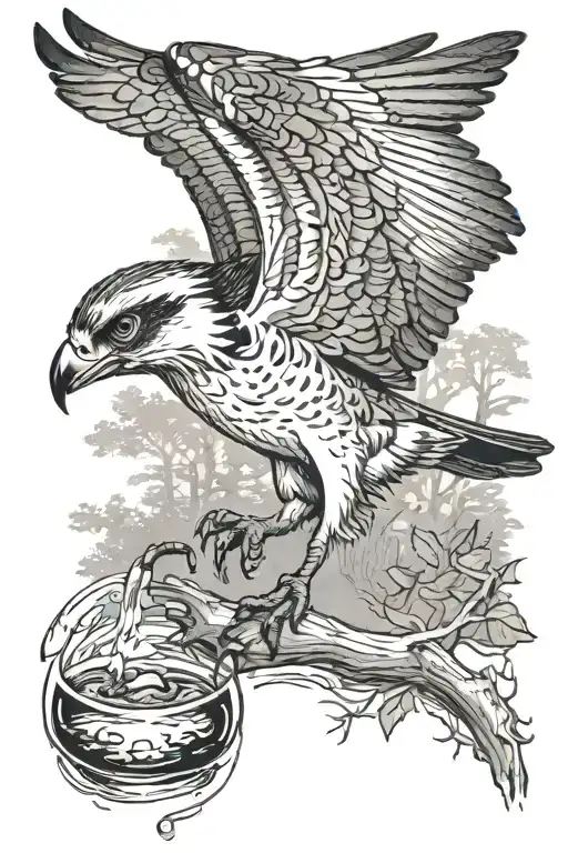 Osprey Catching A Small Trout From The Water In The Forest