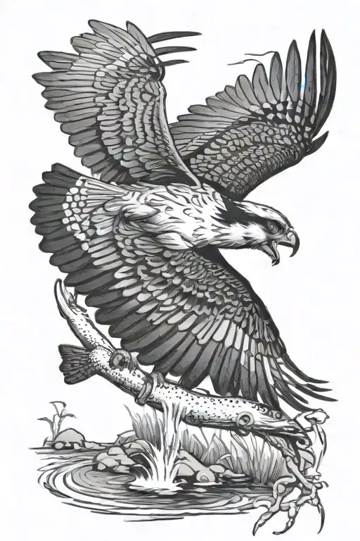 Osprey Catching A Small Trout From The River In The Forest